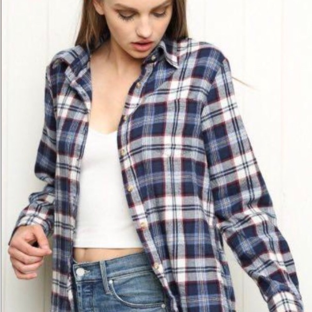 Brandy Melville Blue White Plaid Button-Down Shirt
